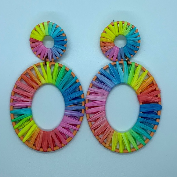 Rainbow Rattan Earrings - Picture 1 of 1